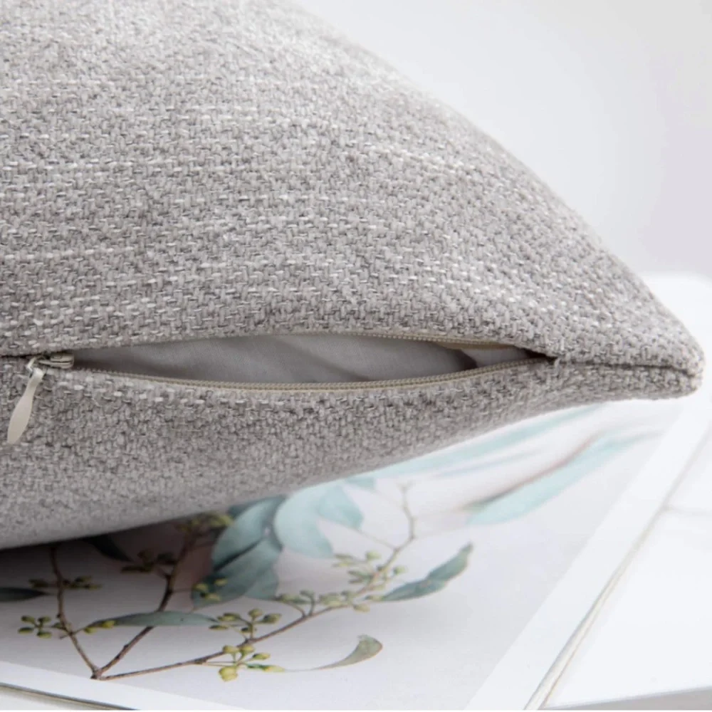 Luxury Home | Rustic Farmhouse Light Grey Thick Chenille Throw Pillow Covers